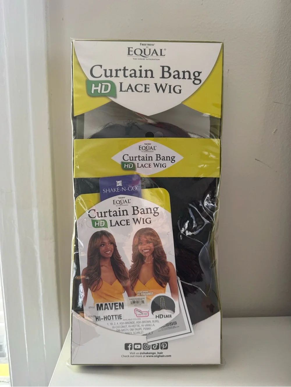 Curtain bang synthetic wig. Freetress “Maven”
